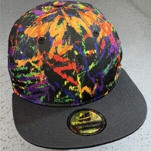 Quanhaigou Hat Cap Snap Back One Size Multicolor Abstract Flat Brim Mens